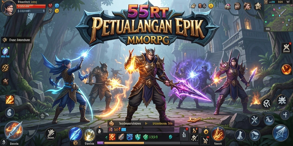 Screenshot menunjukkan aksi seru dalam gameplay MMORPG 55RT.