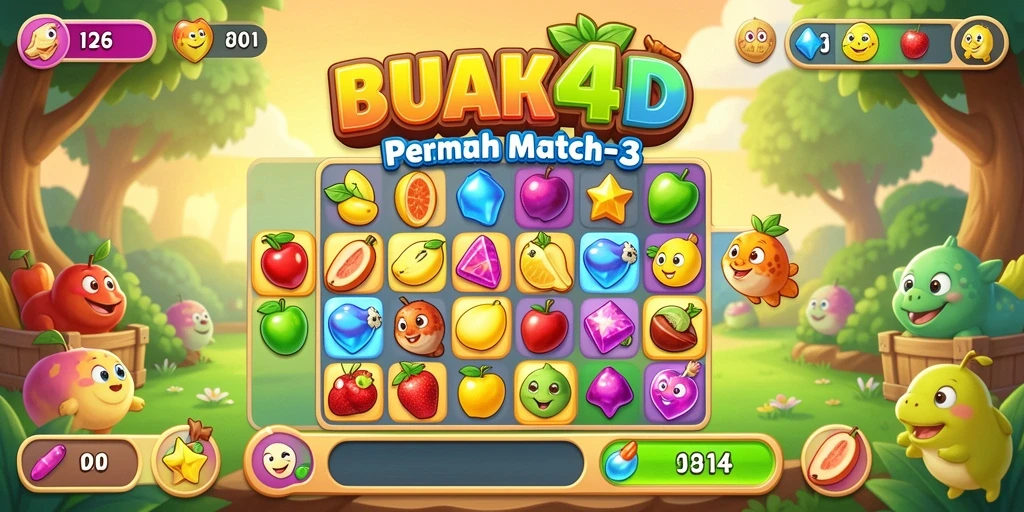 Gameplay BUAH4D yang seru dalam mencocokkan buah-buahan.