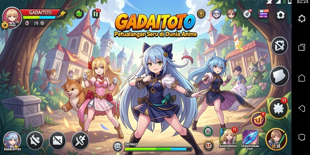 Tampilan gameplay GADAITOTO yang penuh warna dan karakter menarik.