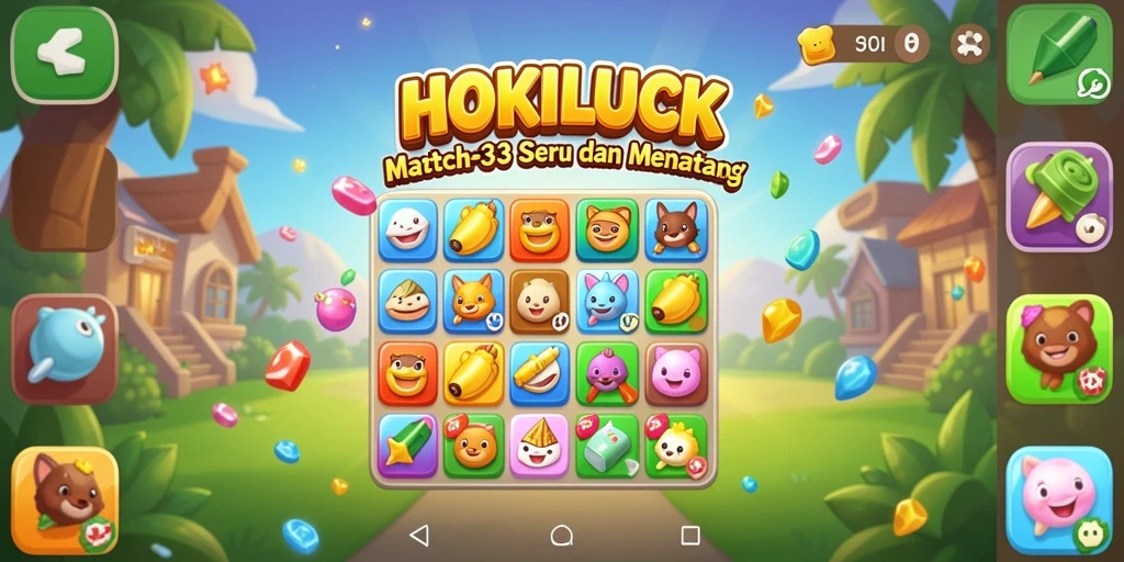 Screenshot HOKILUCK menampilkan gameplay Match-3 yang seru.