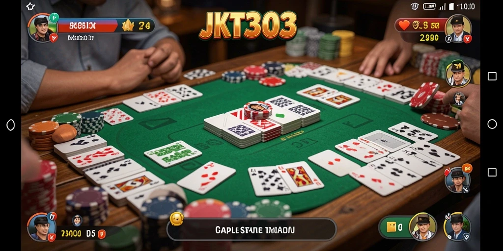 Screenshot dari gameplay JKT303 yang menunjukkan saat permainan Gaple.