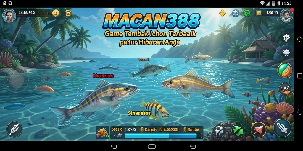 Tampilan penuh aksi dari gameplay Tembak Ikan di MACAN388.