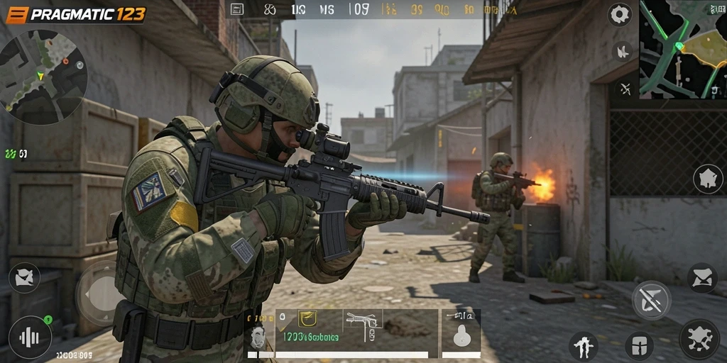Screenshot utama PRAGMATIC123 menampilkan gameplay intens dalam pertempuran FPS.