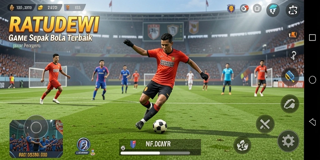 Tampilan gameplay seru dari RATUDEWI dengan aksi sepak bola mendebarkan.