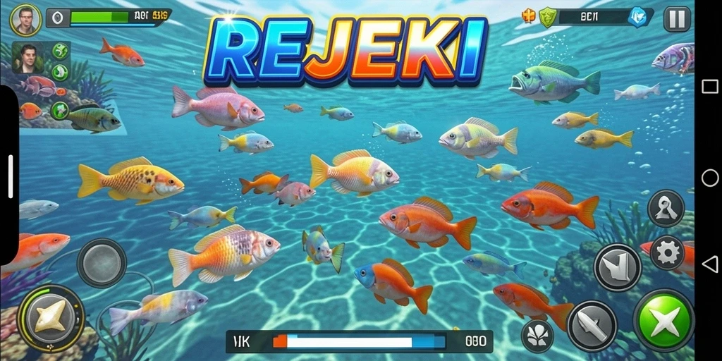 Screenshot gameplay REJEKI menampilkan aksi menembak ikan yang seru dan grafis yang memukau.