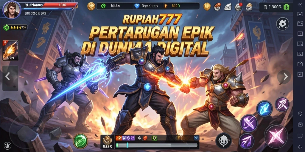 Tangkapan layar utama RUPIAH777 menampilkan aksi pertarungan yang intens.