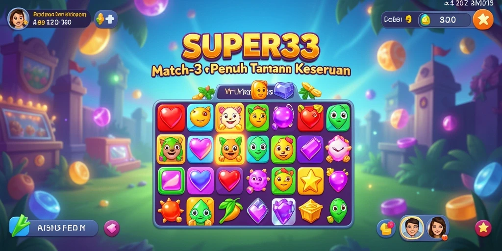 Screenshot gameplay SUPER33 menampilkan kombinasi warna-warni yang menarik.